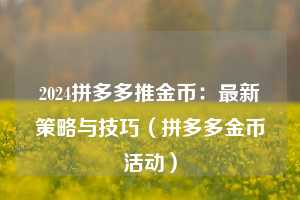 2024拼多多推金币：最新策略与技巧（拼多多金币活动）  第1张