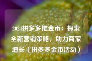 2024拼多多推金币：探索全新营销策略，助力商家增长（拼多多金币活动）  第1张